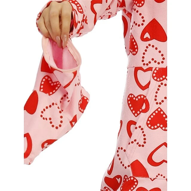 Women's Pajamas Jumpsuit Heart Warm Fashion Casual Home Xmas Daily Bed Polyester Breathable Hoodie Long Sleeve Pocket Fall Winter Pink 4 Women's Pajamas Jumpsuit Heart Warm Fashion Casual Home Xmas Daily Bed Polyester Breathable Hoodie Long Sleeve Pocket Fall Winter Pink - Image 2