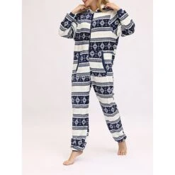 Women's Pajamas Jumpsuit Elk Snowflake Warm Fashion Casual Xmas Home Christmas Daily Polyester Breathable Hoodie Long Sleeve Pocket Fall Winter Black White -Ladies Pajamas Store jcojqq1692348362392