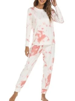 Women's Loungewear Sets Nighty 2 Pieces Tie Dye Comfort Home Daily Polyester Crew Neck Long Sleeve Pant Fall Spring Blue Pink -Ladies Pajamas Store jeaiue1660039849996