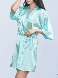 Women's Pajamas Robe Bathrobe Robes Gown Pure Color Casual Comfort Soft Home Daily Bed Satin Breathable V Wire Half Sleeve Summer Fall Black White -Ladies Pajamas Store jeiznu1689581309307