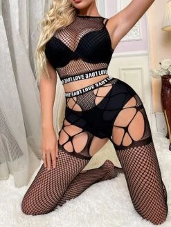 Women's Sexy Lingerie Sets Loungewear Sexy Bodies Sets Geometic Sexy Uniforms Home Polyester Gift Hole Summer Spring Black