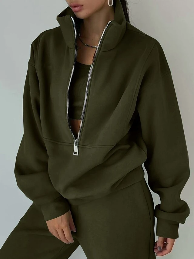 Women's Loungewear Sets Pure Color Warm Fashion Casual Street Daily Date Polyester Warm Breathable Stand Collar Long Sleeve Hoodie Pant Pocket Fall Winter Dark Brown Grass Green 10 Women's Loungewear Sets Pure Color Warm Fashion Casual Street Daily Date Polyester Warm Breathable Stand Collar Long Sleeve Hoodie Pant Pocket Fall Winter Dark Brown Grass Green - Image 8