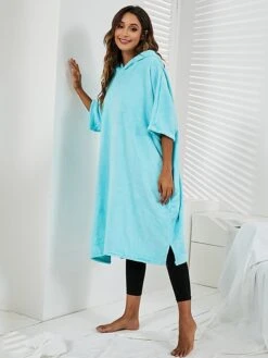 Women's Robes Gown Pure Color Comfort Home Polyester Comfort Hoodie Short Sleeve Pullover Pocket Hoodie Summer Black Light Green