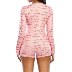 Women's Onesie Pajamas Heart Letter Hot Casual Comfort Home Daily BedBreathable V Wire Long Sleeve Button Fall Winter Pink Red -Ladies Pajamas Store jhxhnd1694164365696