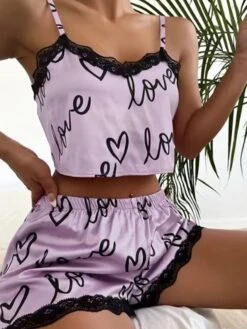 Women'S Home Wear Fashion Lace Patchwork Suspenders Set -Ladies Pajamas Store jidpuz1697793504235