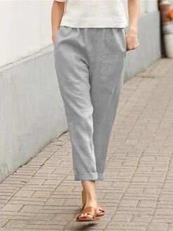 Women's Plus Size Loungewear Pants Pure Color Simple Casual Comfort Home Daily Vacation Polyester Breathable Trousers With Pockets Summer Spring Black White -Ladies Pajamas Store jiixww1684838965516