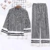 Women's Pajamas Sets Grid / Plaid Fashion Casual Soft Home Daily Bed Satin Breathable Lapel Long Sleeve Shirt Pant Button Pocket Fall Winter Black -Ladies Pajamas Store jjompi1692172218449