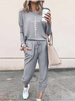 Women's Loungewear Sets Sweatsuits Tracksuits Geometic Graphic Prints Simple Comfort Home Daily Cotton Spandex Jersey Long Sleeve Fall Winter Black Light Green