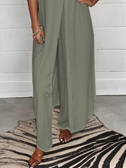 Women's Plus Size Loungewear Sets 2 Pieces Pure Color Fashion Casual Comfort Street Daily Date Spandex Breathable Lapel Long Sleeve Pant Summer Spring White Green -Ladies Pajamas Store jkymwa1685344075996