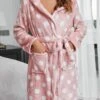 Women's Robes Gown Pjs Dot Comfort Soft Home Bed Polyester Hoodie Long Sleeve Pocket Hoodie Fall Winter Pink -Ladies Pajamas Store jlklfu1640938800371