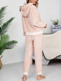 Women's Fleece Lounge Sets 2 Pieces Pure Color Fashion Casual Comfort Street Daily Date Polyester Warm Hoodie Long Sleeve Pant Fall Winter Pink Camel -Ladies Pajamas Store jlzdqg1689845865845
