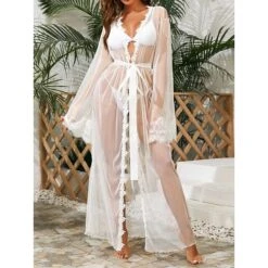Women's Sexy Bodies Pure Color Lovers Comfort See Through Home Xmas Bed Going Out Lace Breathable V Wire Long Sleeve Transparent Summer Spring Black White -Ladies Pajamas Store jmcwce1696751786112