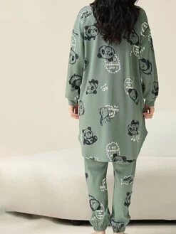 Women's Cotton Pajamas Sets Letter Panda Casual Comfort Home Bed Breathable Crew Neck Long Sleeve Pullover Pant Pocket Fall Winter White Yellow -Ladies Pajamas Store jmxidc1696923345105