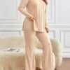 Women's Plus Size Loungewear Sets Pure Color Sport Casual Comfort Home Daily Vacation Rayon Breathable Crew Neck Long Sleeve T Shirt Tee Pant Fall Winter Khaki -Ladies Pajamas Store jmyaye1694164350800