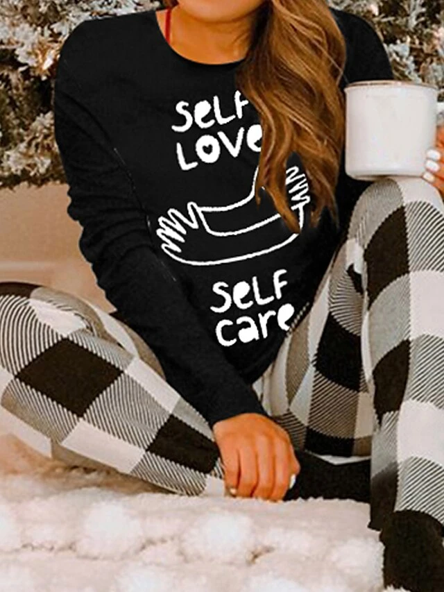 Women's Christmas Pajamas Top Letter Geometic Simple Casual Comfort Home Christmas Daily Polyester Breathable Gift Crew Neck Long Sleeve T Shirt Tee Fall Winter Black Red 5 Women's Christmas Pajamas Top Letter Geometic Simple Casual Comfort Home Christmas Daily Polyester Breathable Gift Crew Neck Long Sleeve T Shirt Tee Fall Winter Black Red - Image 3