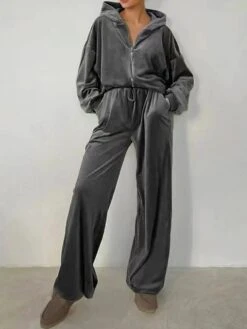 Women's Loungewear Sets Pure Color Fashion Plush Comfort Home Street Daily Coral Fleece Coral Velvet Breathable Hoodie Long Sleeve Pant Pocket Fall Winter Wine Army Green -Ladies Pajamas Store jtmfrc1696817251874