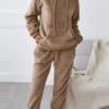 Women‘s Plush Lounge Sets Sleep Shirt Pure Color Simple Comfort Soft Home Daily Vacation Polyester Warm Hoodie Long Sleeve Pocket Winter Fall Brown / Plush -Ladies Pajamas Store jtuyae1666950961375