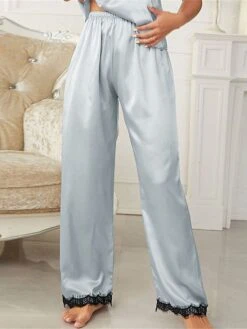 Women's Pajamas Pants Pajama Pant Pure Color Casual Comfort Soft Home Daily Bed Satin Breathable Spring Summer Lotus Pink Red -Ladies Pajamas Store jvnsra1673595363551