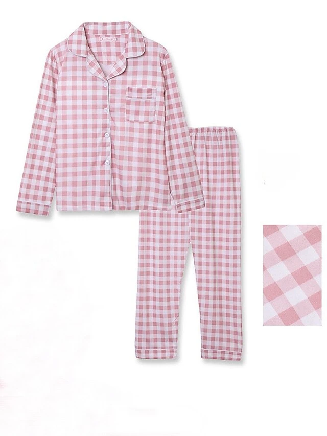 Women's Pajamas Sets Grid / Plaid Dot Fashion Casual Soft Home Daily Bed Satin Breathable Lapel Long Sleeve Shirt Pant Button Pocket Fall Winter Lotus Pink Black 7 Women's Pajamas Sets Grid / Plaid Dot Fashion Casual Soft Home Daily Bed Satin Breathable Lapel Long Sleeve Shirt Pant Button Pocket Fall Winter Lotus Pink Black - Image 5