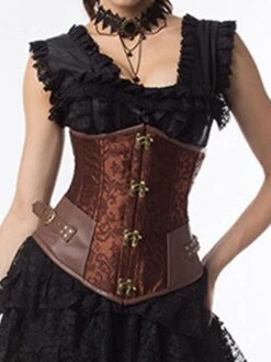 Corset Women's Corsets Halloween Party & Evening Black Brown Comfortable Underbust Corset Hook & Eye Lace Up Backless Retro Tummy Control Pure Color Summer Spring