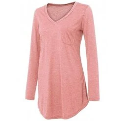 Women's Plus Size Loungewear Top Nighty Pure Color Basic Simple Comfort Home Daily Cotton V Wire Long Sleeve Pocket Spring Fall White Black -Ladies Pajamas Store jzjgln1663062706732