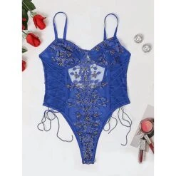 Women's Sexy Bodies Bodysuits Chemises & Negligees Flower Hot See Through Daily Vacation Beach Polyester Breathable Sleeveless Embroidery Summer Spring White Pink -Ladies Pajamas Store kaohic1692602350997