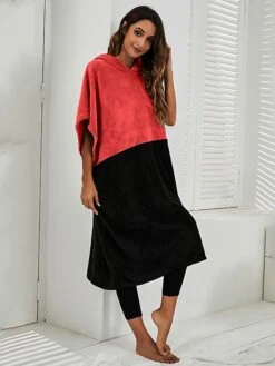 Women's Robes Gown Pure Color Comfort Home Polyester Comfort Short Sleeve Pullover Pocket Hoodie Summer Red Blue