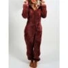 Women's Onesie Pajama For Adult Pure Color Warm Fashion Plush Home Daily BedWarm Hoodie Long Sleeve Fall Winter Wine Purple -Ladies Pajamas Store kcvozg1694164363456
