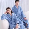 Couple‘s Flannel Bathrobe Pajamas Patchwork Warm Simple Plush Home Bed Warm Breathable V Wire Long Sleeve Pocket Fall Winter -Ladies Pajamas Store kdunek1696385943135