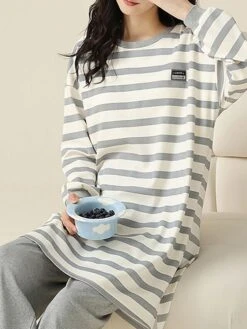 Women's Cotton Pajamas Sets Letter Panda Casual Comfort Home Bed Breathable Crew Neck Long Sleeve Pullover Pant Pocket Fall Winter White Yellow -Ladies Pajamas Store kebsln1696923339747