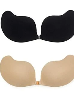 Ladies Sexy Reusable Invisible Strapless Self Adhesive Push-up Bra Stick On Gel Backless Silicone Bras For Women, Mango Black+mango Nude, D