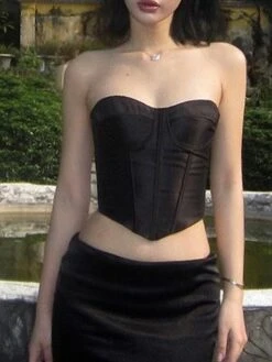 Women's Shapewear Waist Trainer Body Shaper Pure Color Fashion Hot Punk & Gothic Party Halloween Carnival Satin Breathable Bandeau Sleeveless Backless Summer Spring Black