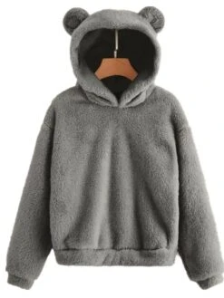 Women's Hoodie Fleece Lounge Top 3D Ear Pure Color Warm Fashion Plush Home Street Daily Polar Warm Breathable Long Sleeve Hoodie Fall Winter Claret Leather Pink -Ladies Pajamas Store kghhtj1697074781471