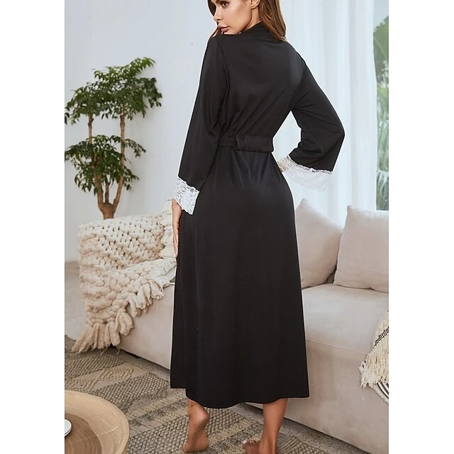 Women's Robes Gown Bathrobes Nighty 1 PCS Print Casual Comfort Everyday Party Home Wedding Party Satin Gift Print Belt Included Winter Fall Wine Gray / Silk / Spa 5 Women's Robes Gown Bathrobes Nighty 1 PCS Print Casual Comfort Everyday Party Home Wedding Party Satin Gift Print Belt Included Winter Fall Wine Gray / Silk / Spa - Image 3