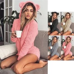 Women's Fleece Onesie Pjs Pure Color Warm Simple Plush Party Home Fleece Hoodie Long Sleeve Fall Winter Skin Powder Black