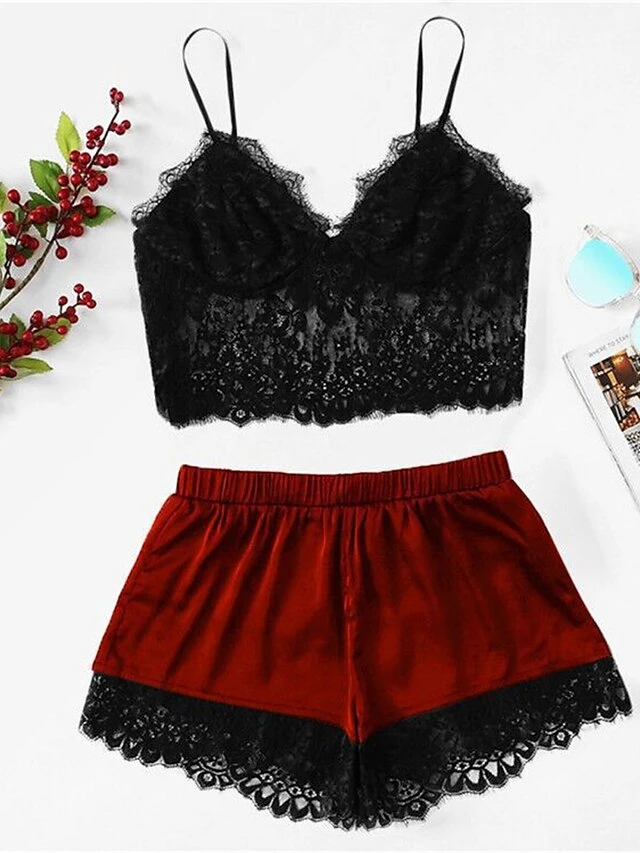 Women's Plus Size Sexy Lingerie Sets Pure Color Lovers Ultra Slim Hot Home Daily Bed Satin Breathable Straps Sleeveless Strap Top Shorts Backless Summer Spring Black Wine 4 Women's Plus Size Sexy Lingerie Sets Pure Color Lovers Ultra Slim Hot Home Daily Bed Satin Breathable Straps Sleeveless Strap Top Shorts Backless Summer Spring Black Wine - Image 2