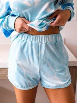 Women's Loungewear Sets Tie Dye Sport Casual Comfort Home Daily Gyms Polyester Breathable Crew Neck Long Sleeve Hoodie Shorts Pocket Fall Blue -Ladies Pajamas Store kpmxvf1693467403424