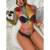 Women's Sexy Bodies Sets Rainbow Lovers Hot Comfort Bed Valentine's Day Nylon Breathable Stand Collar Long Sleeve Crop Top Summer Spring Rainbow -Ladies Pajamas Store kpopbj1681464450467