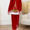 Women's Christmas Pajamas Sets Santa Claus Snowflake Warm Comfort Soft Home Christmas Daily Polyester Gift V Wire Long Sleeve Pant Fall Winter Wine Red -Ladies Pajamas Store kpzyaq1697701128048