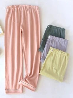 Women's Pajamas Pants Pure Color Simple Casual Comfort Home Daily Bed Cotton Breathable Pant Elastic Waist Fall Winter Pine Green - Loose Feet Honey Pink - Loose Feet