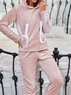 Women's Loungewear Sets 2 Pieces Patchwork Fashion Casual Comfort Street Daily Date Polyester Warm Hoodie Long Sleeve Pant Fall Winter Pink -Ladies Pajamas Store krehef1691046335520