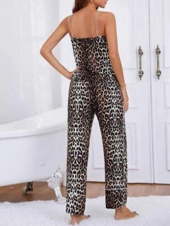 Women's Pajamas Pajama Top And Pant Sets Leopard Fashion Casual Soft Home Daily Bed Rayon Breathable Straps Sleeveless Strap Top Pant Summer Spring Brown -Ladies Pajamas Store krghpr1680597769866