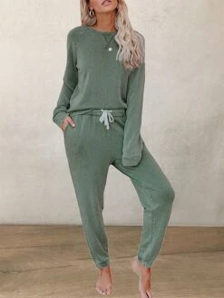 Women's Loungewear Sets Pure Color Sport Casual Comfort Home Street Daily Polyester Breathable Crew Neck Long Sleeve T Shirt Tee Pant Pocket Fall Winter Black Blue -Ladies Pajamas Store ksefeh1697074756537