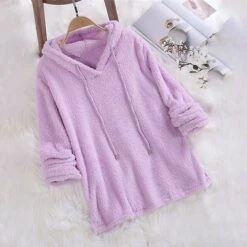 Women's Plus Size Loungewear Top Pure Color Warm Simple Plush Home Daily Vacation Fleece Hoodie Long Sleeve Fall Winter Black White -Ladies Pajamas Store kuhmzv1634203427807