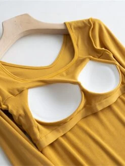 Women's Square Neck Pajama Top With Chest Pads Loungewear Top Pure Color Fashion Casual Comfort Home Street Daily Polyester Breathable Square Neck Long Sleeve Fall Winter Black White Yellow 25 Women's Square Neck Pajama Top With Chest Pads Loungewear Top Pure Color Fashion Casual Comfort Home Street Daily Polyester Breathable Square Neck Long Sleeve Fall Winter Black White Yellow -Ladies Pajamas Store kwynzu1697699935756