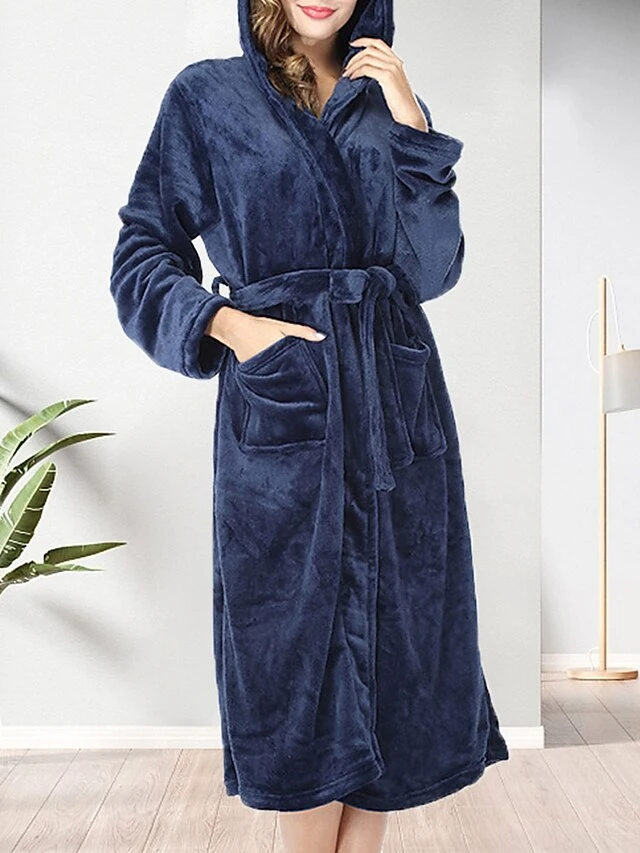Women's Robe Bathrobe Robes Gown Star Simple Casual Soft Home Daily Bed Polyester Warm Hoodie Long Sleeve Fall Winter Black Purple 4 Women's Robe Bathrobe Robes Gown Star Simple Casual Soft Home Daily Bed Polyester Warm Hoodie Long Sleeve Fall Winter Black Purple - Image 2