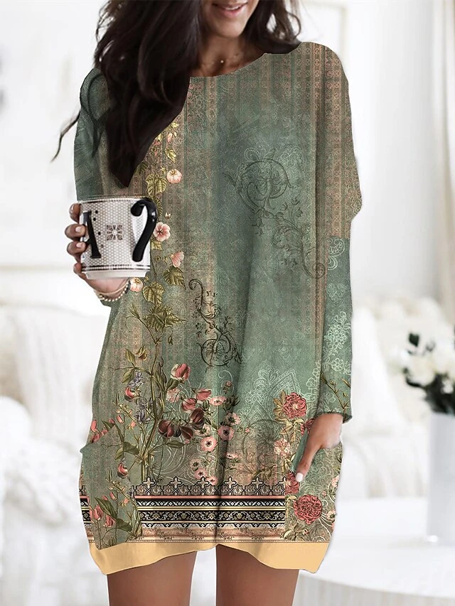 Women's Nightgown Flower Fashion Comfort Home Daily Polyester Crew Neck Long Sleeve Pocket Fall Winter Light Pink Blue 3 Women's Nightgown Flower Fashion Comfort Home Daily Polyester Crew Neck Long Sleeve Pocket Fall Winter Light Pink Blue