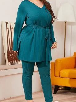 Women's Plus Size Loungewear Sets Pure Color Simple Casual Comfort Home Daily Vacation Polyester Breathable V Wire Long Sleeve T Shirt Tee Pant Fall Spring Green 9 Women's Plus Size Loungewear Sets Pure Color Simple Casual Comfort Home Daily Vacation Polyester Breathable V Wire Long Sleeve T Shirt Tee Pant Fall Spring Green -Ladies Pajamas Store lejgmz1676281965038