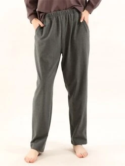 Women's Plus Size Cotton Lounge Pants Pure Color Fashion Casual Comfort Home Street Daily Cotton Warm Gift Pant Pocket Elastic Waist Fall Winter Elegant Black Ivory White -Ladies Pajamas Store levinb1693986211434