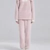 Women's Fleece Lounge Sets Color Combo Plush Casual Comfort Home Daily Bed Coral Fleece Coral Velvet Warm Lapel Long Sleeve Pant Fall Winter Pink -Ladies Pajamas Store leybmc1694742397466